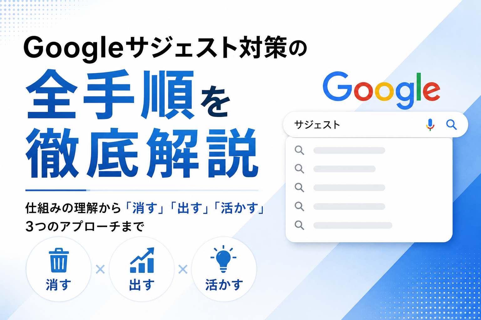 Googleサジェスト対策の全手順を徹底解説｜仕組みの理解から「消す」「出す」「活かす」3つのアプローチまで